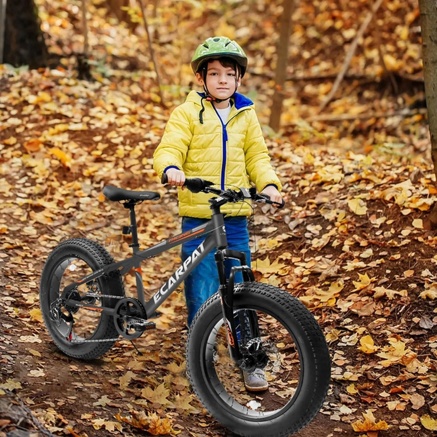 20 in Mountain Bike for 7 - 15 Years Old, 7 Speed Kids Bike with High Carbon Steel Frame, Fat Tire and Dual Disc Brake, Front Suspension Mountain Bicycle Gift for Boys Girls, Grey - Orange