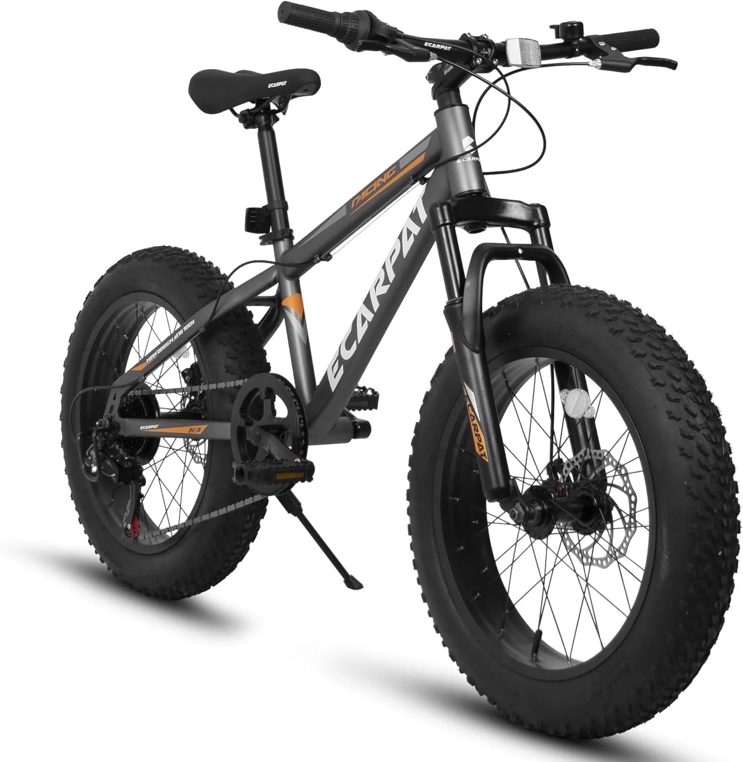20 in Mountain Bike for 7 - 15 Years Old, 7 Speed Kids Bike with High Carbon Steel Frame, Fat Tire and Dual Disc Brake, Front Suspension Mountain Bicycle Gift for Boys Girls, Grey - Orange