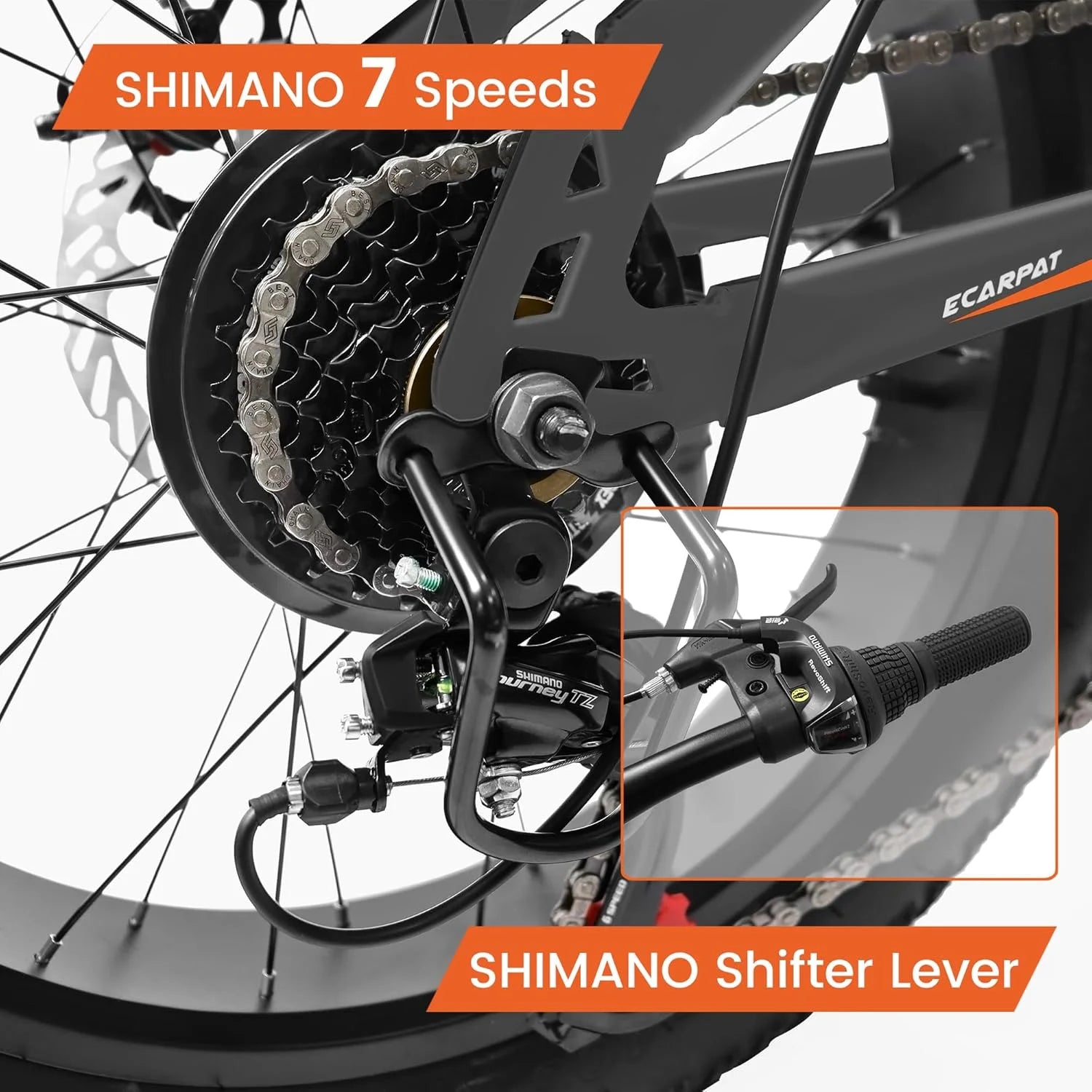 20 in Mountain Bike for 7 - 15 Years Old, 7 Speed Kids Bike with High Carbon Steel Frame, Fat Tire and Dual Disc Brake, Front Suspension Mountain Bicycle Gift for Boys Girls, Grey - Orange