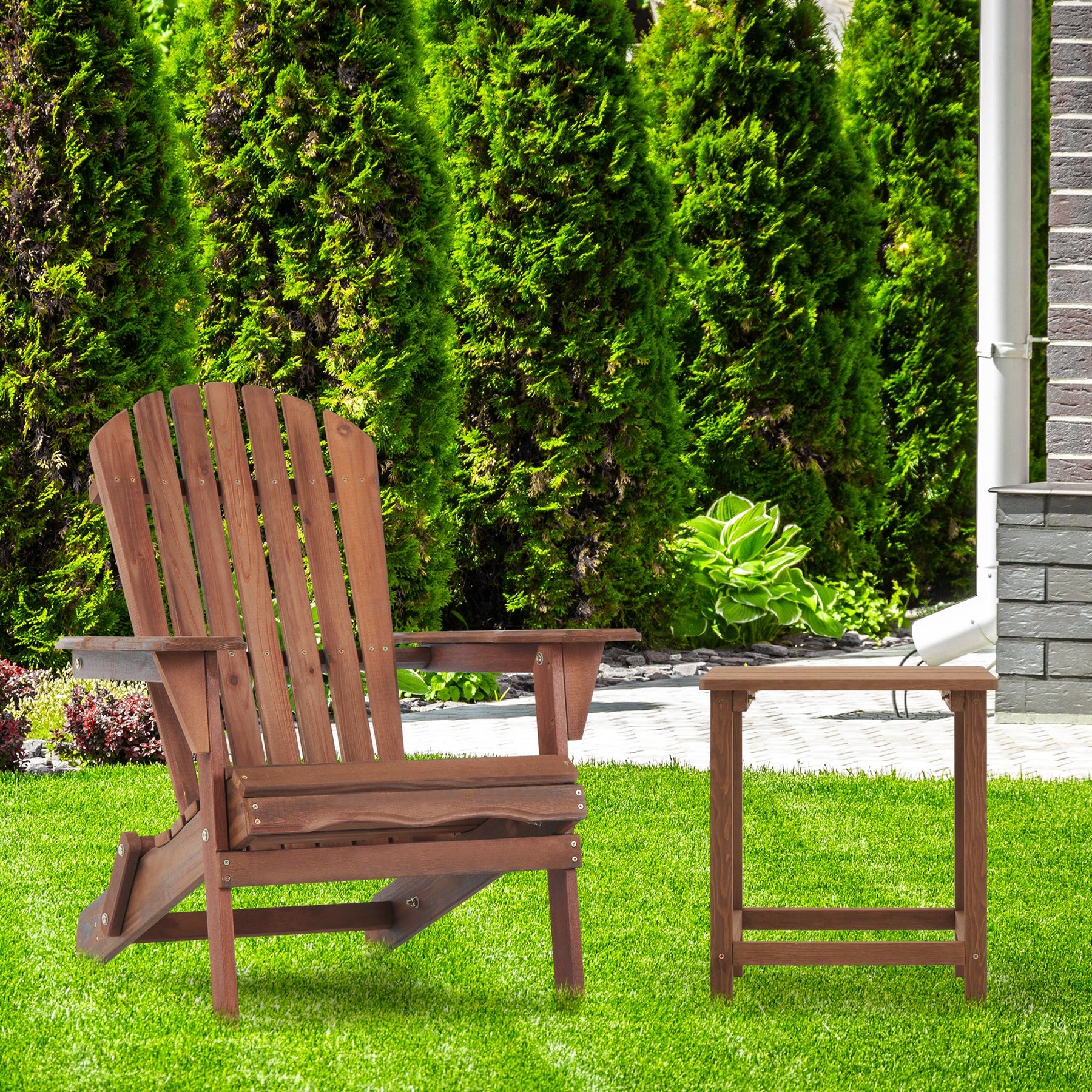 AECOJOY Wooden Outdoor Folding Adirondack Chair Set of 2 Wood Lounge Patio Chair for Garden, Lawn, Backyard, Deck, Pool Side, Fire Pit