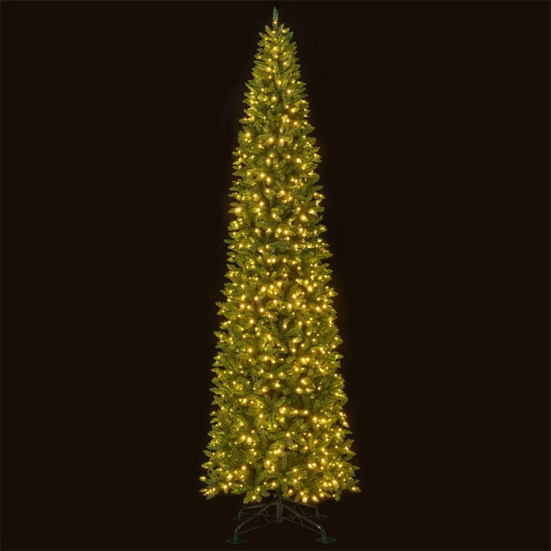 12 FT Pre-Lit Slim Pencil Christmas Tree with 1000 Warm White LED Lights, 2840 Hinged Branch Tips & Folding Stand for Indoor Outdoor Holiday Decor