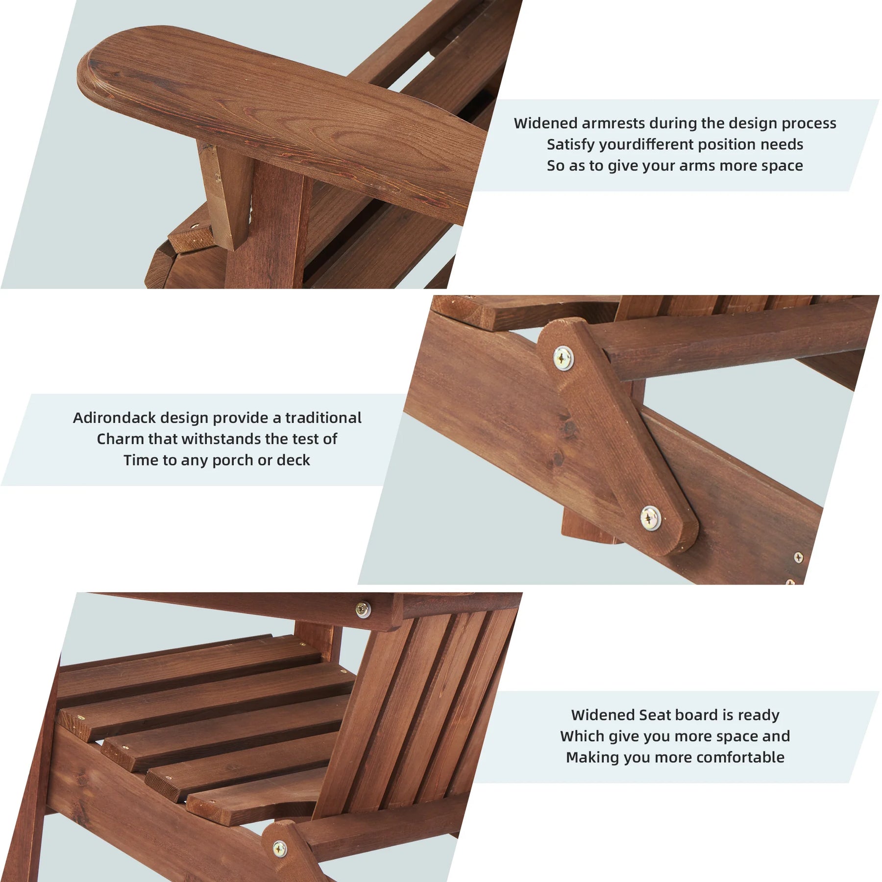 AECOJOY Wooden Outdoor Folding Adirondack Chair Set of 2 Wood Lounge Patio Chair for Garden, Lawn, Backyard, Deck, Pool Side, Fire Pit
