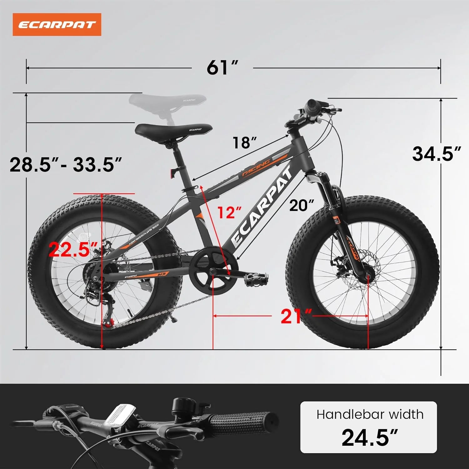20 in Mountain Bike for 7 - 15 Years Old, 7 Speed Kids Bike with High Carbon Steel Frame, Fat Tire and Dual Disc Brake, Front Suspension Mountain Bicycle Gift for Boys Girls, Grey - Orange