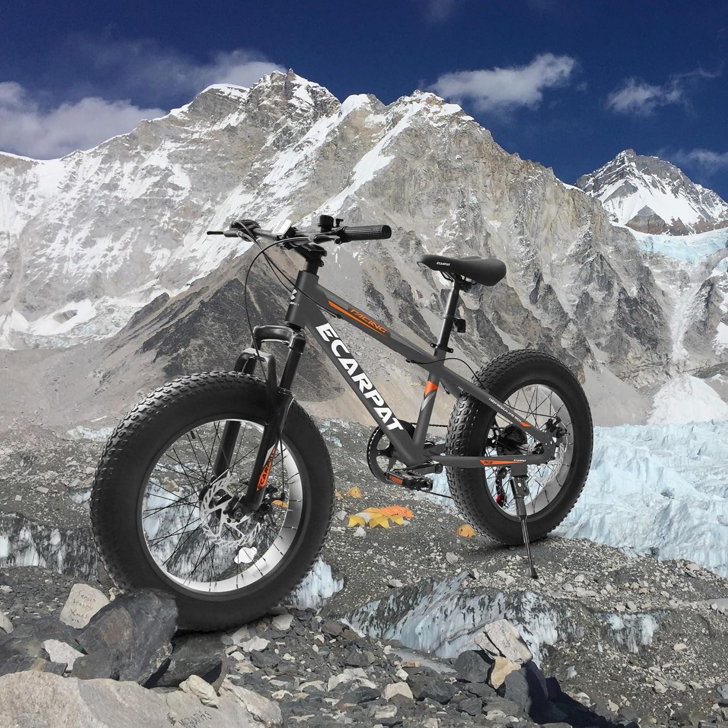 20 in Mountain Bike for 7 - 15 Years Old, 7 Speed Kids Bike with High Carbon Steel Frame, Fat Tire and Dual Disc Brake, Front Suspension Mountain Bicycle Gift for Boys Girls, Grey - Orange