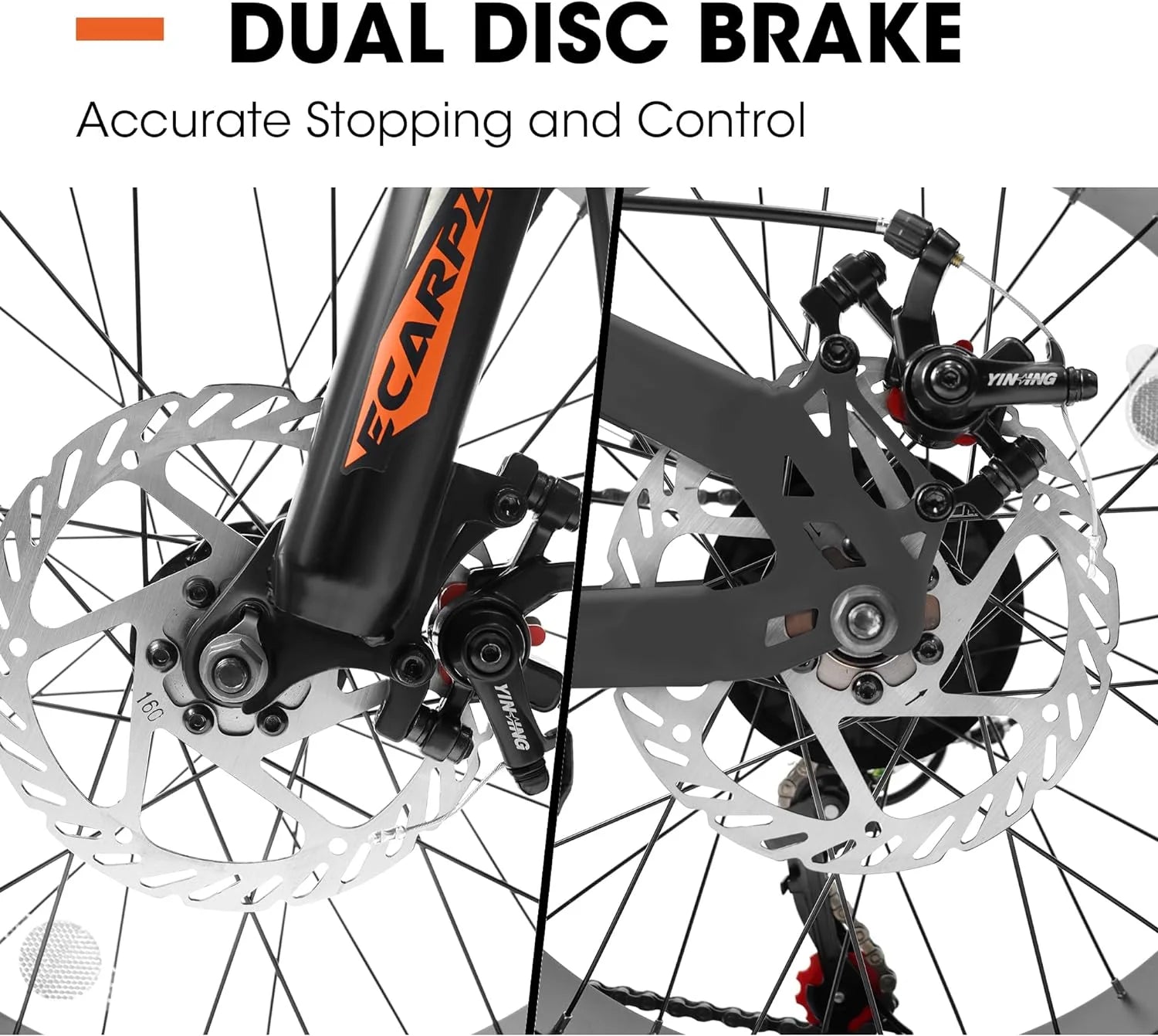 20 in Mountain Bike for 7 - 15 Years Old, 7 Speed Kids Bike with High Carbon Steel Frame, Fat Tire and Dual Disc Brake, Front Suspension Mountain Bicycle Gift for Boys Girls, Grey - Orange