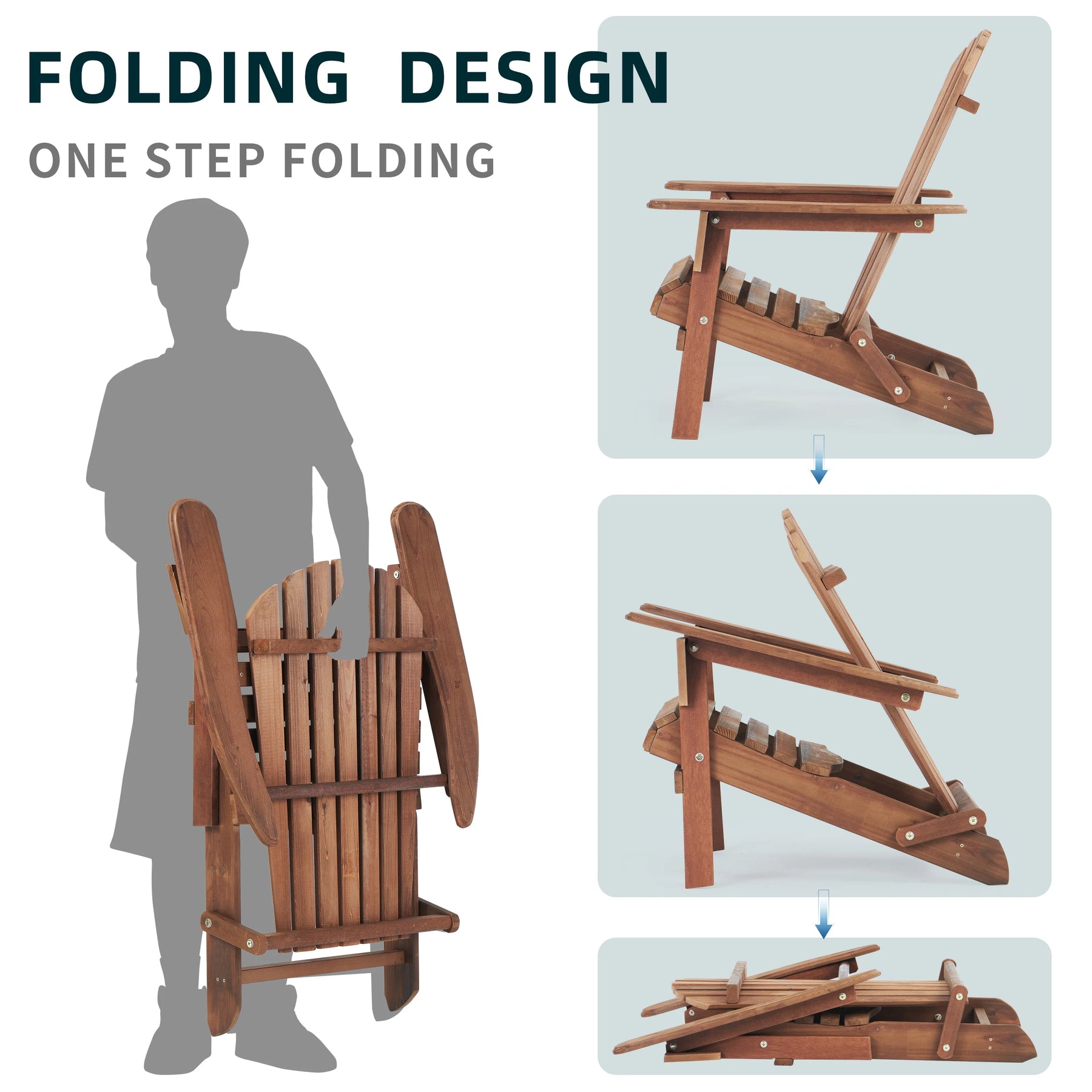 AECOJOY Wooden Outdoor Folding Adirondack Chair Set of 2 Wood Lounge Patio Chair for Garden, Lawn, Backyard, Deck, Pool Side, Fire Pit